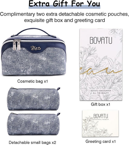Travel Makeup Bag Cosmetic Bags for Women: 3 Sets Large Capacity Make up Bag - Portable Toiletry Bags with Handle for Women(05-Dark Blue)