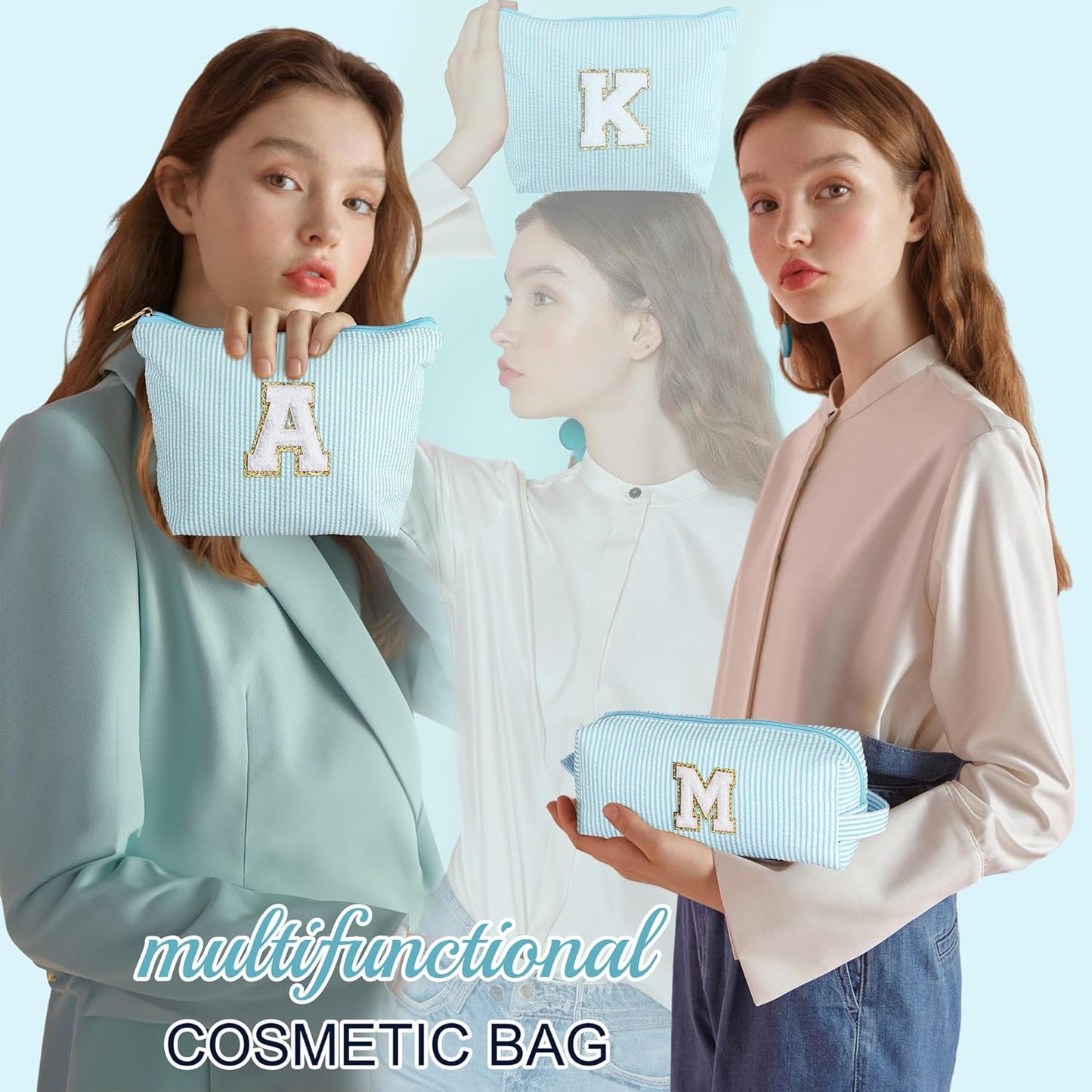 YOOLIFE Cute Makeup Bag for Girls Women - Cosmetic Bags for Teen Girl | Personalized Gifts for Women Her | Bridal Shower Gifts | Birthday Gifts for 3 4 5 6 7 8 9 10 11 12 13 Year Old Girls Initial A