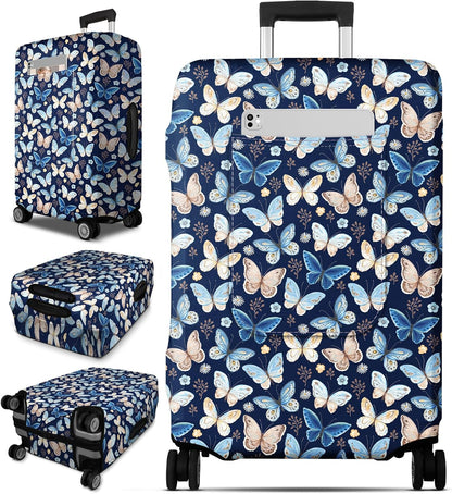 Slohif Luggage Cover for Suitcase Tsa Approved Protector - Luggage Sleeve Large Suit Case Cover Travel Stretch Baggage Case Protective Washable Fit 24-27 Inch Blue Butterfly M