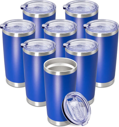 20 oz Tumbler Coffee Tavel Tumblers Bulk with Lid Stainless Steel Double Wall Vacuum Insulated Mug Powder Coated Cups fit Car Cupholder for Hot and Cold - Dark Blue, 8Pack