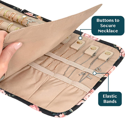Pavilia Foldable Jewelry Organizer - Travel Roll Bag with Compartments for Earrings, Rings, Necklaces, Bracelets - Packing Accessory