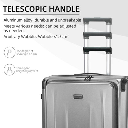 Carry On Luggage, 20 Inch Top Opening Aluminum Frame Lightweight Airline Approved ABS+PC Hard Shell Suitcases with Silent Wheels, TSA Lock, Front Pocket & Wet-dry Separated Six-piece Set