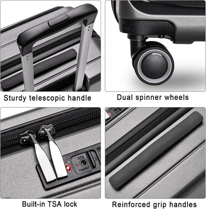 Luggage Sets 3 Piece, ABS Lightweight 20in/24in/28in Luggage, Expandable Carry On Suitcase Set with TSA Lock & Double Wheels, Front Open Hardshell Luggage Sets (Grey)