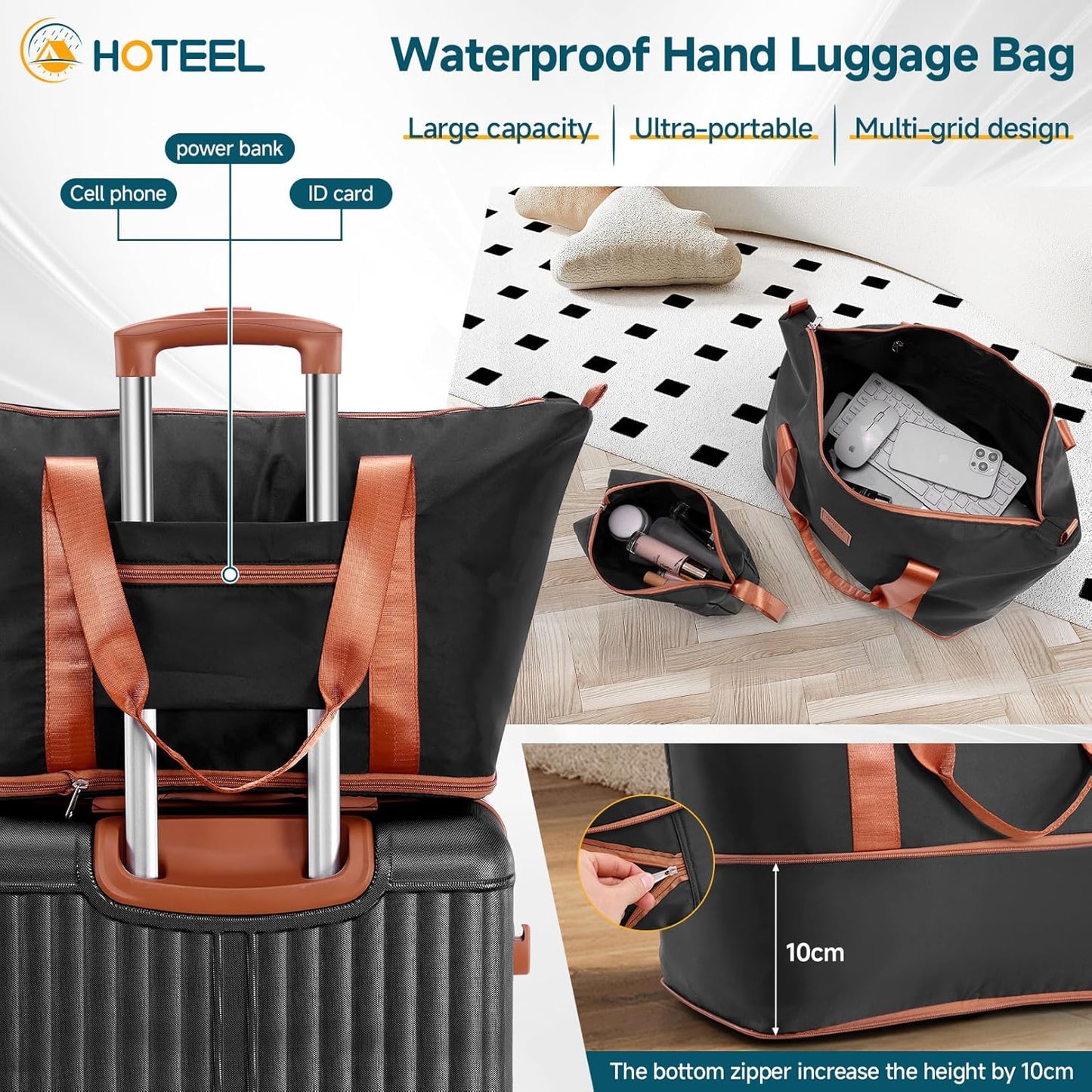 Hoteel 20Inch Luggage 3-piece Set, 360° Universal Suitcases with Wheels Hard Shell Suitcase with TSA Lock, Including Waterproof Luggage Bag, Travel Maletas for Men and Women,Black