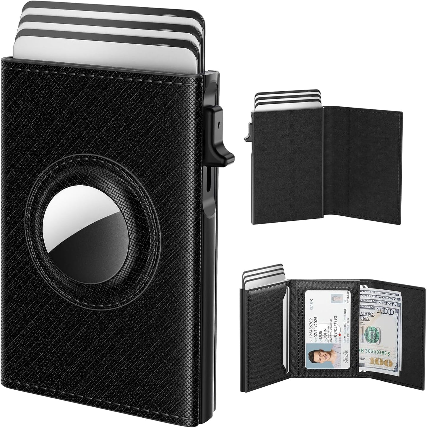 typecase Mens Wallet Card Holder for AirTag: Leather Smart Wallet for Men Compatible with Apple Air Tag, RFID Blocking, Slim, Minimalist - 9-14 Card Capacity | ID Window | Cash Slot (Dark Black)