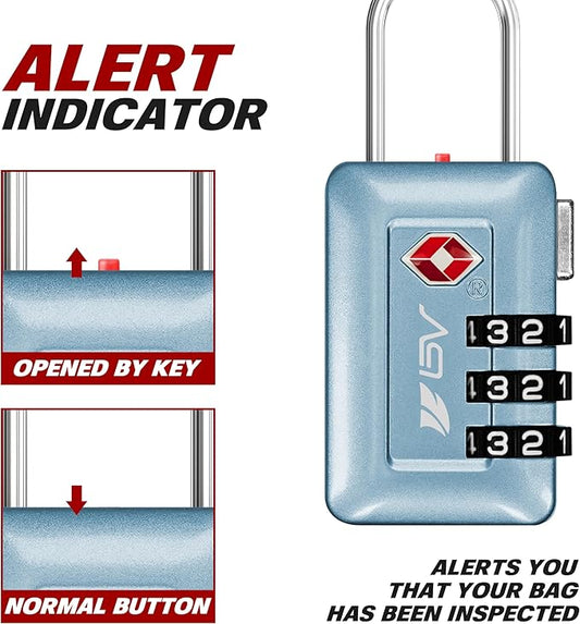 BV TSA Accepted Luggage Travel Lock, Set-Your-Own Combination Lock for School Gym Locker, Luggage Suitcase Baggage Locks, Filing Cabinets, Toolbox, Case (Arctic Blue, 2 Pack)