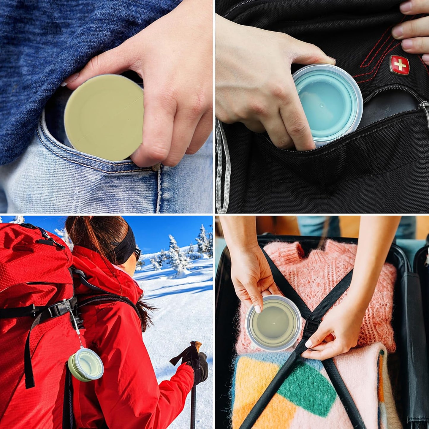 IYYI Collapsible Travel Cup, 10.5oz Foldable Cup with Lid, Silicone Folding Cups for Camping, Hiking, Outdoors, Travel, Portable Camping Cup Set (Green+Sage)