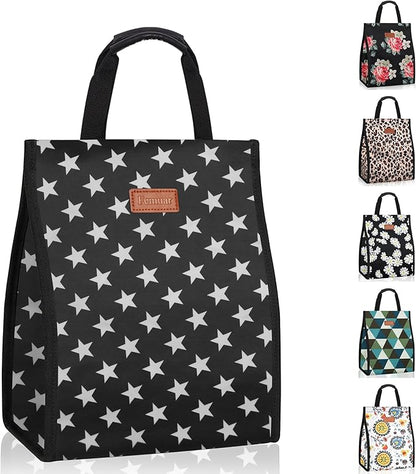 Lunch Bags for Women Insulated Reusable Lunch Tote with Internal Pocket, Lunch Tote bag for Work（Star）