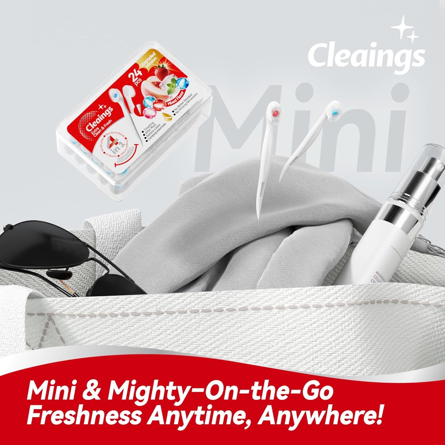 cleaings® Mini Disposable Toothbrush Set with Toothpaste – Travel Essentials, Portable Toothbrush for Women & Men, Camping, Road Trip, Vacation, 24 Count-Intense Mint Flavor（Pack of 1）