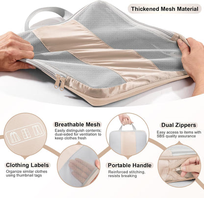 8 Set Compression Packing Cubes for Travel Essentials,Compressible Expandable Packing Cubes for Suitcase,OlarHike Luggage Organizer Bags for Travel,Handy Helper for Organizing Clothes(Beige)