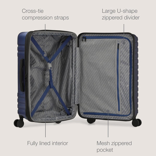 U.S. Traveler Boren Polycarbonate Hardside Rugged Travel Suitcase Luggage with 8 Spinner Wheels, Aluminum Handle, Navy, Carry-on 22-Inch, USB Port