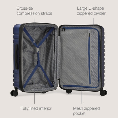 U.S. Traveler Boren Polycarbonate Hardside Rugged Travel Suitcase Luggage with 8 Spinner Wheels, Aluminum Handle, Navy, Checked-Medium 26-Inch