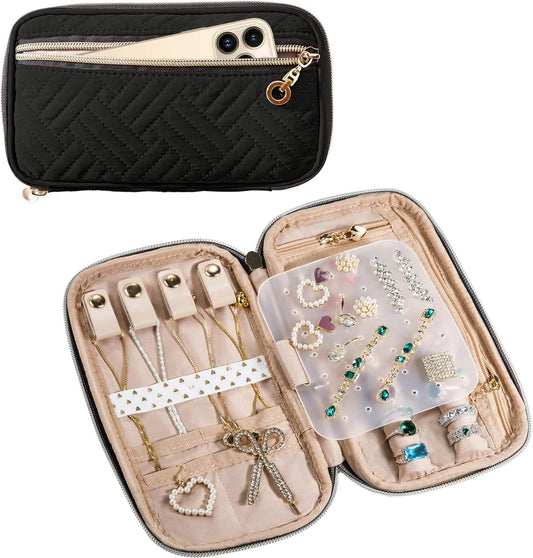 SFYBYHEART Travel Jewelry Organizer Case, Jewelry Travel Bags for Women, Small Travel Jewelry Case for Tangle-Free Earrings, Necklaces, Rings Storage, Travel Accessories, Black