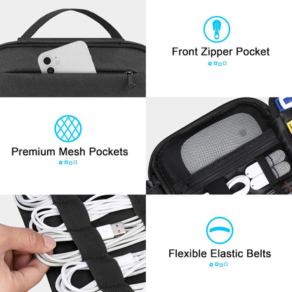 Lacdo Cord Organizer Travel, Cable Organizer Bag Case, Portable Electronics Organizer Travel Case, 6 Layer Large Capacity Charging Cords Storage organizer for Cables, SD Card, Travel Essentials, Black
