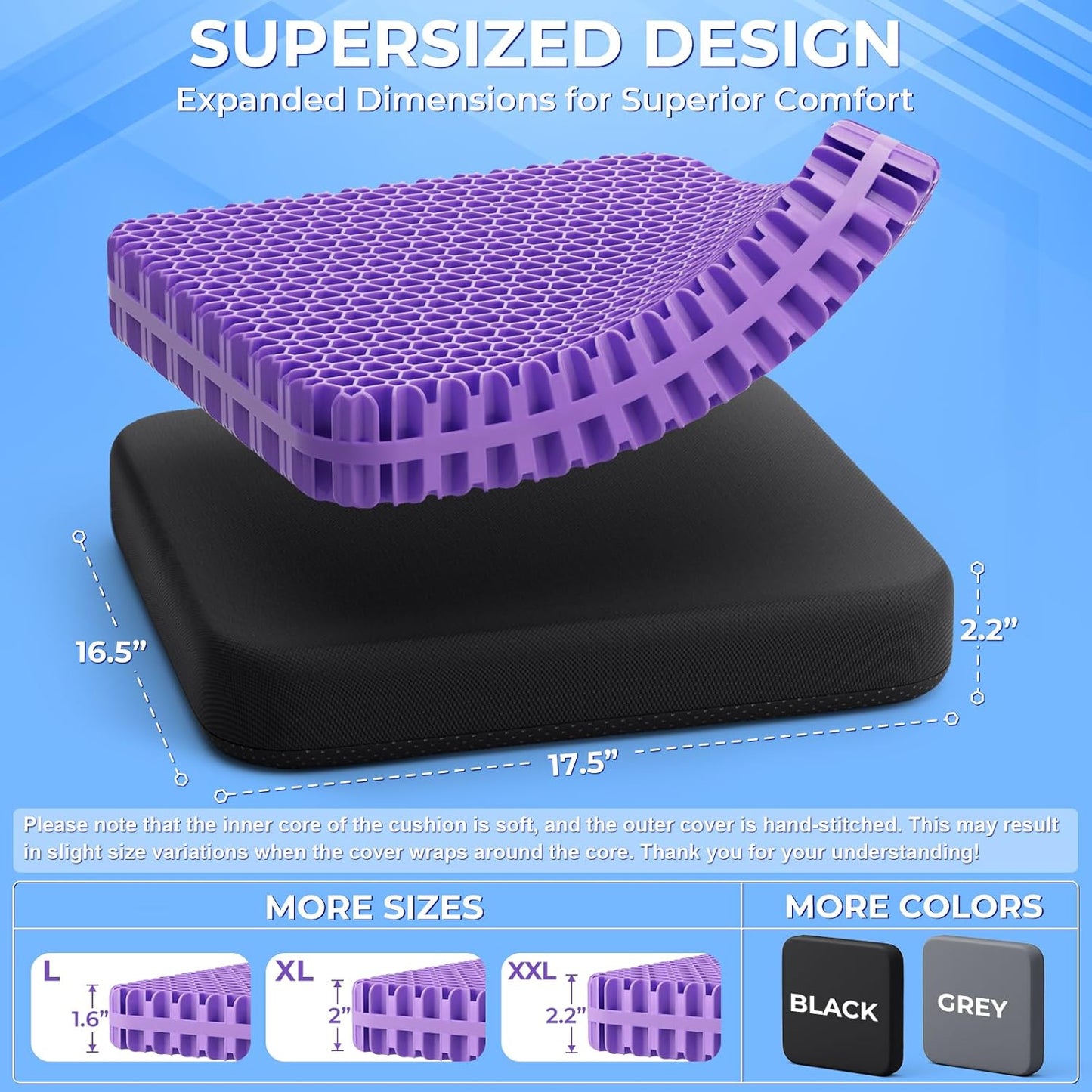 TushGuard Gel Seat Cushion for Long Sitting, Enlarged & Thickened Patent Design Office Chair Seat Cushion, Breathable Cooling Pads for Chairs, Soft Car Cushions for Wheelchair(XX-Large, Black)