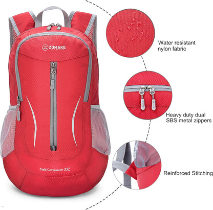 ZOMAKE Ultra Lightweight Packable Backpack 25L, Foldable Hiking Backpacks Water Resistant Small Folding Daypack for Travel(Red)