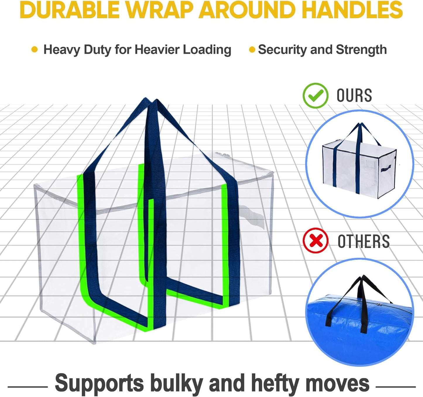 VENO 10 Pack Moving Bags, Heavy Duty, Moving Boxes Alternative, Packing Storage Supplies for Dorm Room Essentials with Zipper for Clothes, Extra Large Totes for Packaging (Clear, 10 Pack)