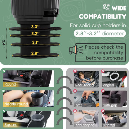 2 Pack Upgraded Car Seat Tray for Kids Car Seat Tray with Expandable Base for Snacks, Toys, Books, Entertainment Kids Travel Essentials Fits 2.8''-3.2'' Cup Holders (2, Standard Base)