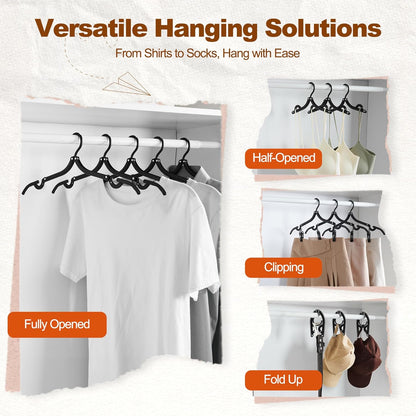 HOUSE DAY Foldable Travel Hangers 10 Pack w/10 Clips, Cruise Essentials 2025, Portable Hanger Collapsible Hangers Plastic, Travel Must Haves for Suitcase, Hotel, RV, Road Trip, Flying, Camping-Black