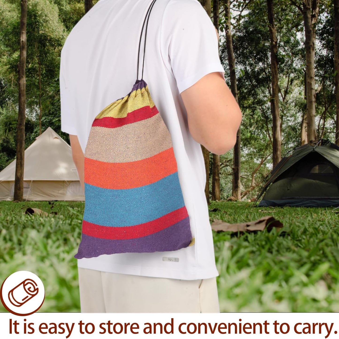 Camping Hammocks for Backyard Hanging Sturdy Garden Comfortable Fabric Hammock Indoor Tree Straps Up to 616lbs Weight Capacity with Travel Bag for Camping Portable Outdoor Patio (Multicolour)