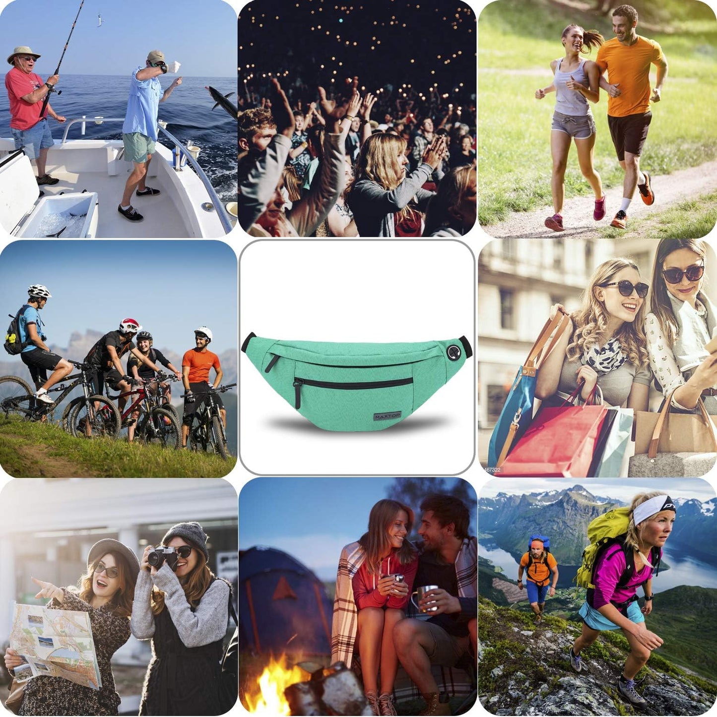 MAXTOP Large Crossbody Fanny Pack with 4-Zipper Pockets,Gifts for Enjoy Sports Festival Workout Traveling Running Casual Hands-Free Wallets Waist Pack Phone Bag Carrying All Phones