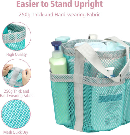 F-color Mesh Shower Caddy Portable, Large Capacity Shower Bag Basket Tote for College Dorm Room Toiletry Gym Rv Essentials, Bathroom with S Hook, Mint Green