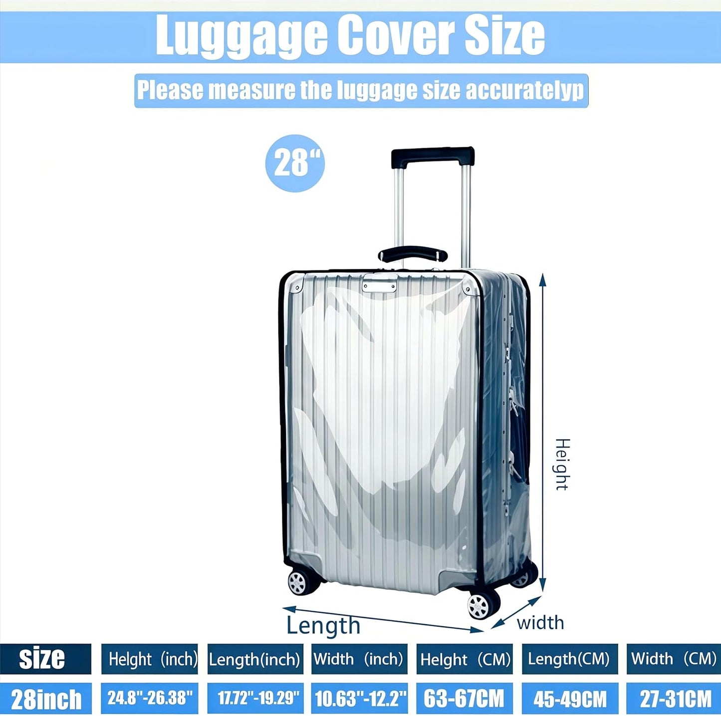 Luggage Cover 28 Inch TSA Approved,Clear 1.5mm Thickness Suitcase Cover for Luggage Suitable 28-29 Inch Suitable for Long Travel Accessories