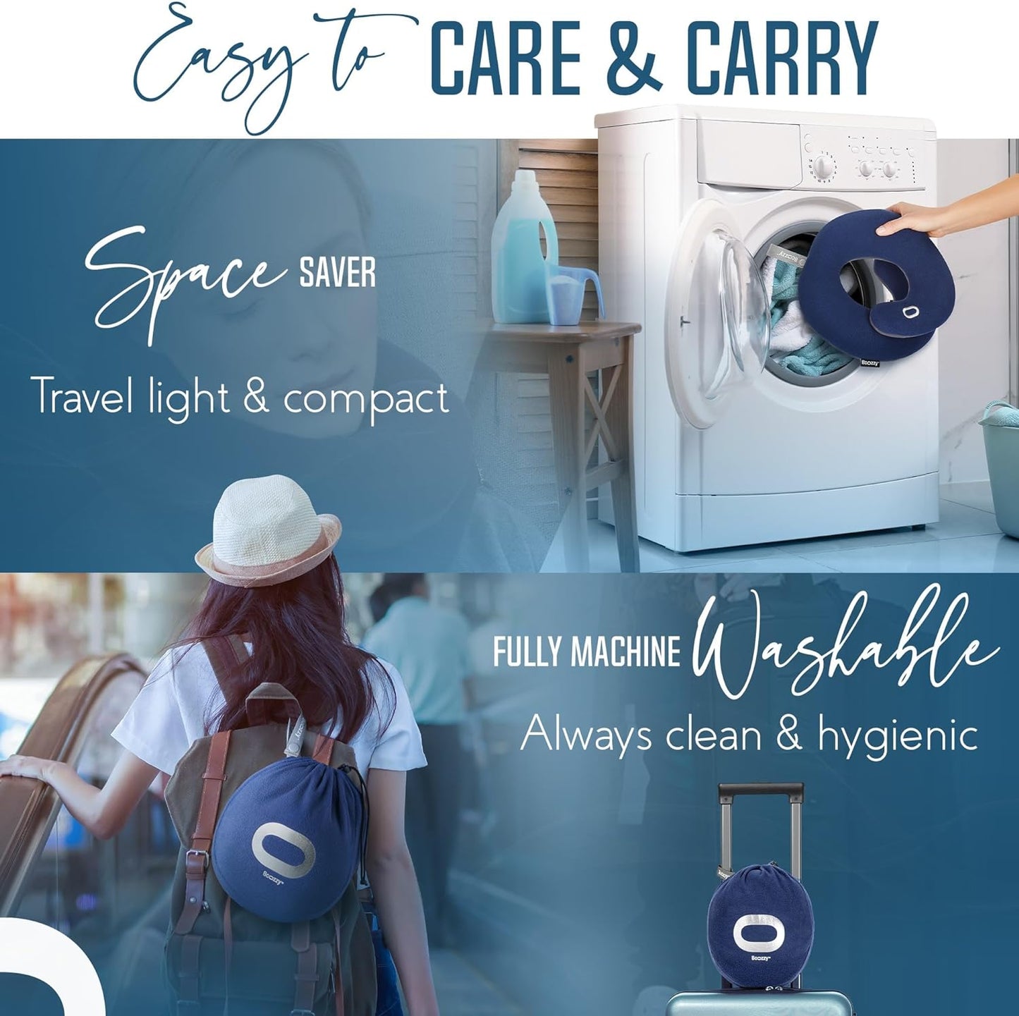 BCOZZY Organic Cotton Double Support Neck Pillow for Travel - 3 Ergonomic Positions for Head, Neck, and Chin Comfort - Ideal for Sleeping Upright on Flights, Cars, and at Home – X-Large, Navy