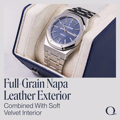 Leather Watch Cases for Men - Hexagon Single & Double Watch Roll Travel Case - Genuine Napa Leather with Velvet Interior - Storage & Display Holder for 1 Watch or 2 Watches