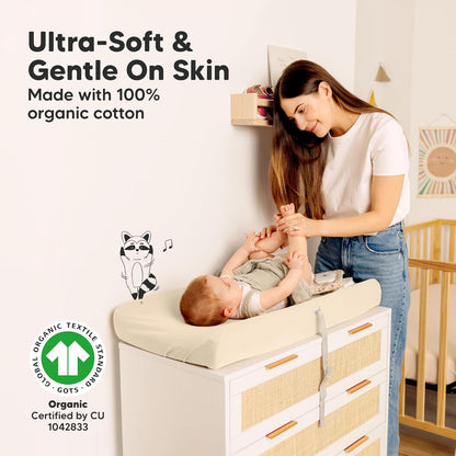 2-Pack Organic Changing Pad Covers for Girl, Boy, Neutral - 100% Cotton Changing Table Pad Cover, Soft Baby Nursery Diaper Changing Pad Sheets, Contour Changing Pads Liners, Change Pad Cover (Pecan)