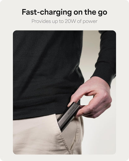 Mophie Powerstation Mini 5,000mAh Portable Power Bank (Gen 3) – Ultra-Fast USB-C PD, 20W Output, Up to One Full Phone Charge, Pocket-Sized, LED Indicator, Includes USB-C Cable, Black