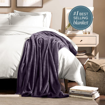 Bare Home Fleece Blanket - Throw/Travel - Ultra-Soft Lightweight for Bed, Sofa, and Couch - Luxury Microplush - Cozy Warm Blanket (Throw/Travel, Eggplant)