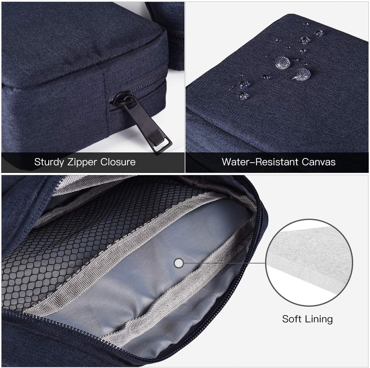 2-Pack Portable Storage Pouch Bag, Universal Electronics Accessories Case Cable Organizer Compatible with Hard Drive, Laptop Mouse, Power Bank, Adapter, Cellphone, Cosmetics (Small+Big-Navy Blue)