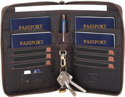 STAR VISTA Lorenzo Full Grain Leather Family Passport Wallet for 4, Large Travel Document Organizer for Exquisite Voyagers, Multi-Currency Compartments, RFID Blocking, AirTag Track, Dark Brown