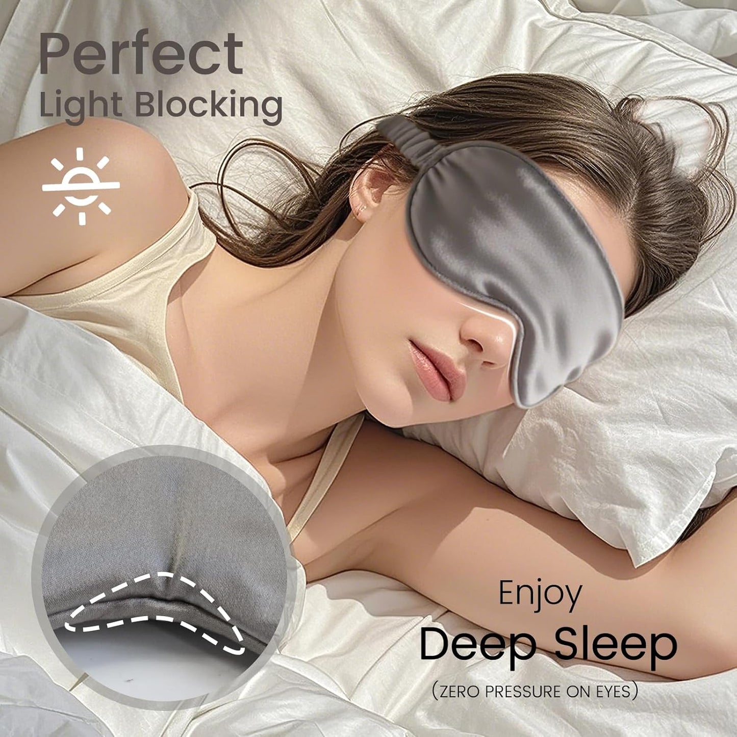 Pure 22 Momme 6A Grade Mulberry Silk Sleep Mask for Side Sleepers - 100% Blackout Eye Mask with Travel Pouch (Grey)
