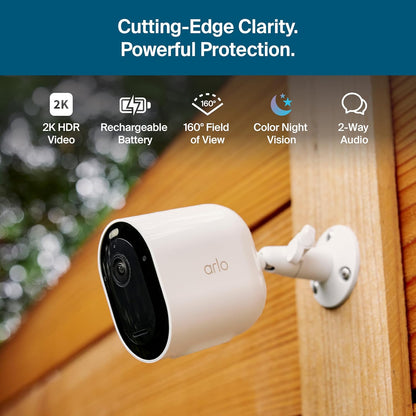 Arlo Pro Security Camera (6th Gen - 2025 Release) - 2K HDR, Battery Power, Event Captions, Emergency Response, 1-Month Trial of Secure Plan, 160° Field of View, Dual-Band WiFi, Spotlight, 4 Cam, White
