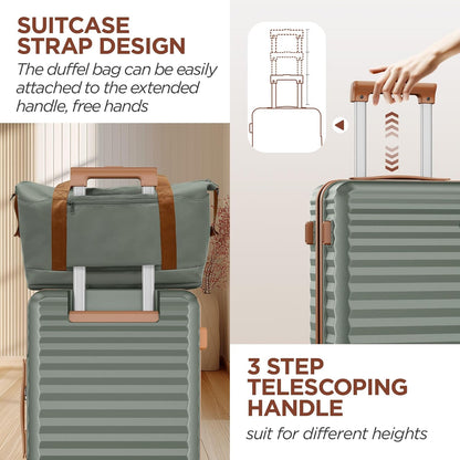 SHOWKOO Carry On Luggage Hardshell Lightweight Luggage Set, Suitcase with Double Spinner Wheels Tsa Lock White 3 piece set Green (DB/TB/20in)