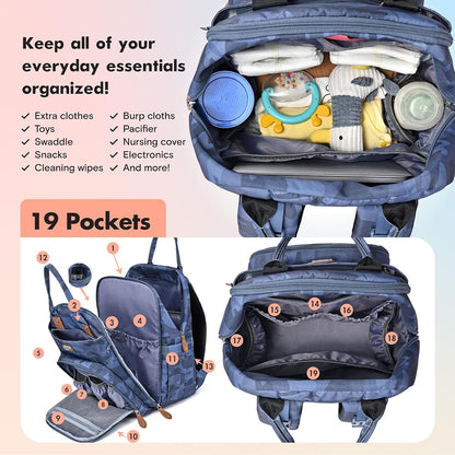 Dikaslon Diaper Bag Backpack with Changing Pad, Pacifier Case and Stroller Straps, Large Unisex Baby Bags for Boys Girls, Camo