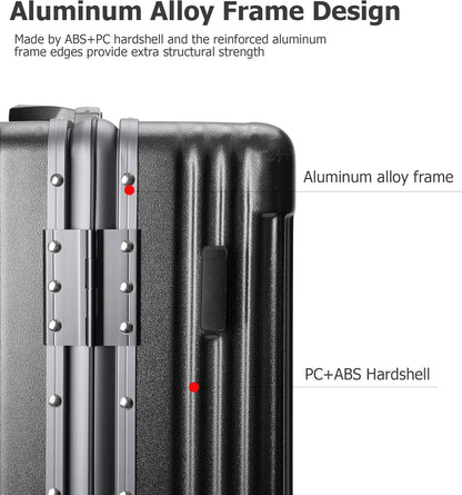 feilario 20in Aluminium Frame PC Hard Shell Spinner Wheels Luggage, Built-In TSA lock Carry on Suitcase, with Cup Holder, USB Port, Phone Holder