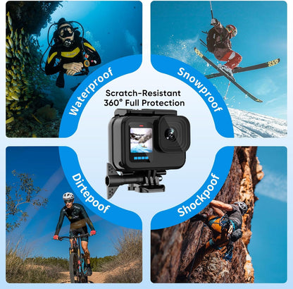 Compatible for Go Pro Hero 13 12 11 10 9 Black Waterproof Housing Case 60M/196FT Protective Underwater Diving Case Shell with Cameras Handle Mount Accessories Kit