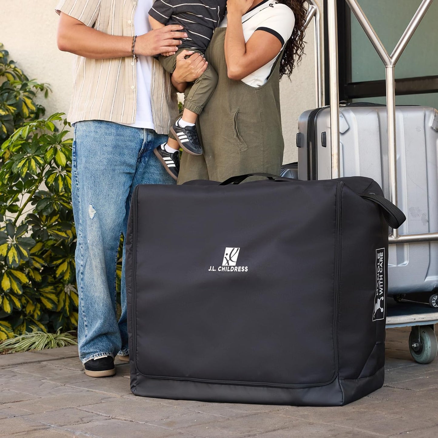 J.L. Childress Universal Stroller Travel Bag for Airplane - Fits Most Baby Strollers, Flying Essentials, Airport Accessories for Gate or Luggage Check, ID Card, AirTag Compatible - Medium, Unpadded