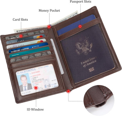Polare Luxury RFID Blocking Leather Passport Holder Travel Wallet For Men and Women (Coffee)