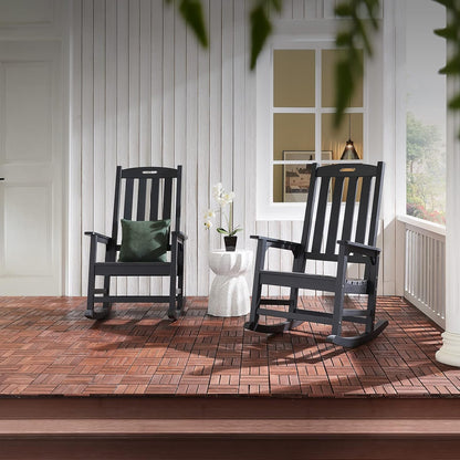 Psilvam Oversized Outdoor Rocking Chair, with 21" Wide Seat and 32" Tall Backrest, Pre-Assembled with Most Components for Effortless Installation (Carbon Black)