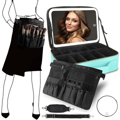 MOMIRA Travel Cosmetic Train Case with Lighted Mirror 3 Color Scenarios Cosmetic Bag Organizer with Adjustable Dividers Makeup Storage for Women, Makeup Accessories & Tools Case Aqua Blue