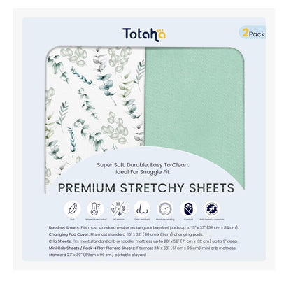 TotAha Botanical Pack and Play Sheets Fitted, Compatible with Graco Pack N Play Playard Crib, Babyletto, Dream on Me, Baby Trend, and Other Playpen Mattress, Premium Soft Mini Crib Sheets, 2 Pack