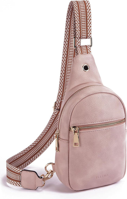 Telena Small Sling Bag for Women Leather Crossbody Fanny Packs Chest Bag for Women