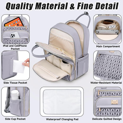 Diaper Bag Backpack,Stylish Baby Diaper Bag,Waterproof Travel Diaper Backpacks Baby Bags with Changing Pad,Stroller Straps,Insulated Pockets (Gray)
