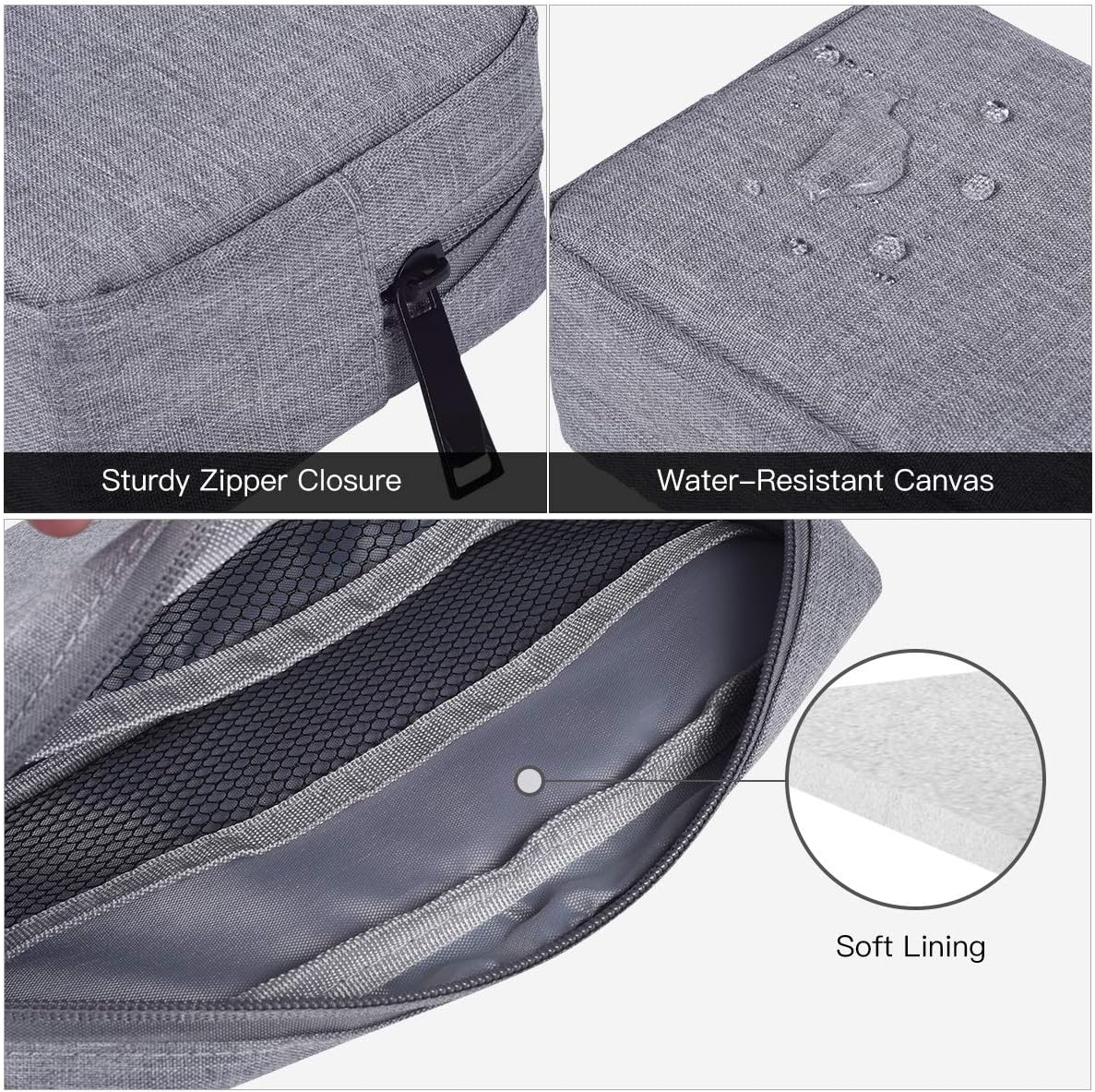 Portable Electronics Accessories Storage Bag, 2PCS Big + Small Carrying Case Travel Cable Organizer Cosmetic Bag Pouch Compatible Hard Drive, Power Bank, Mouse, Laptop Charger, Cellphone, Gray
