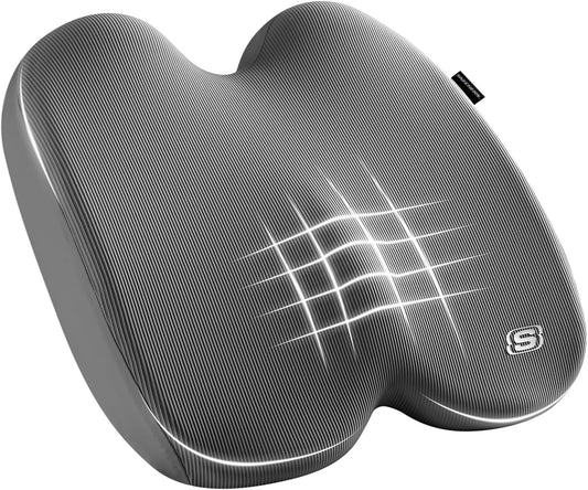 Skechers Memory Foam Seat Cushion,Ribbed Fabric Office Chair Cushion for Tailbone Pain Relief,Butt Pillow for Office Chair,Car Seat Cushion,Long Sitting Office Workers,and Car Drivers,Gray