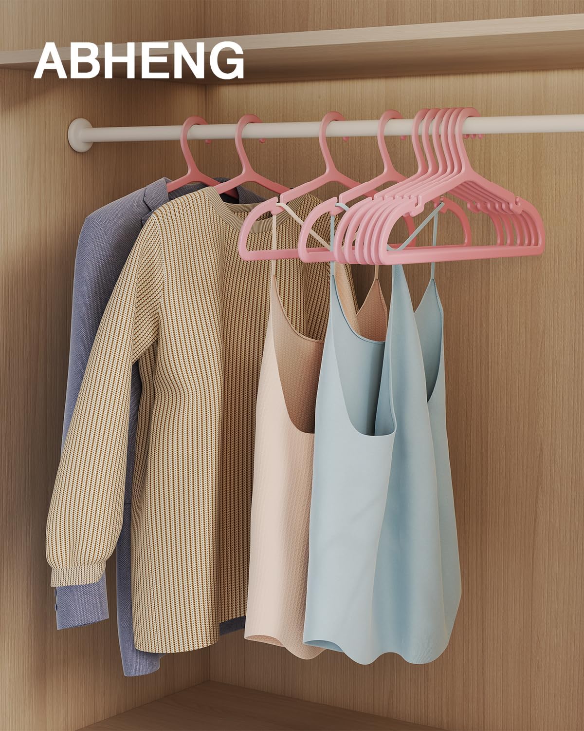80 Pack Clothes Hangers, Non Slip Plastic Coat Hangers, Space Saving, Heavy Duty, Hanging Dry Wet Clothes, 16.4" x 8.3", Light Pink, UAPY0580P